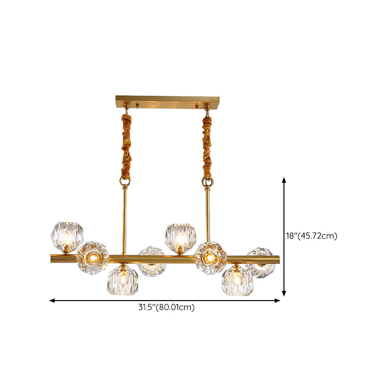 Modern Kitchen Island Light Brass & Crystal Pendant Ceiling in Gold & Clear