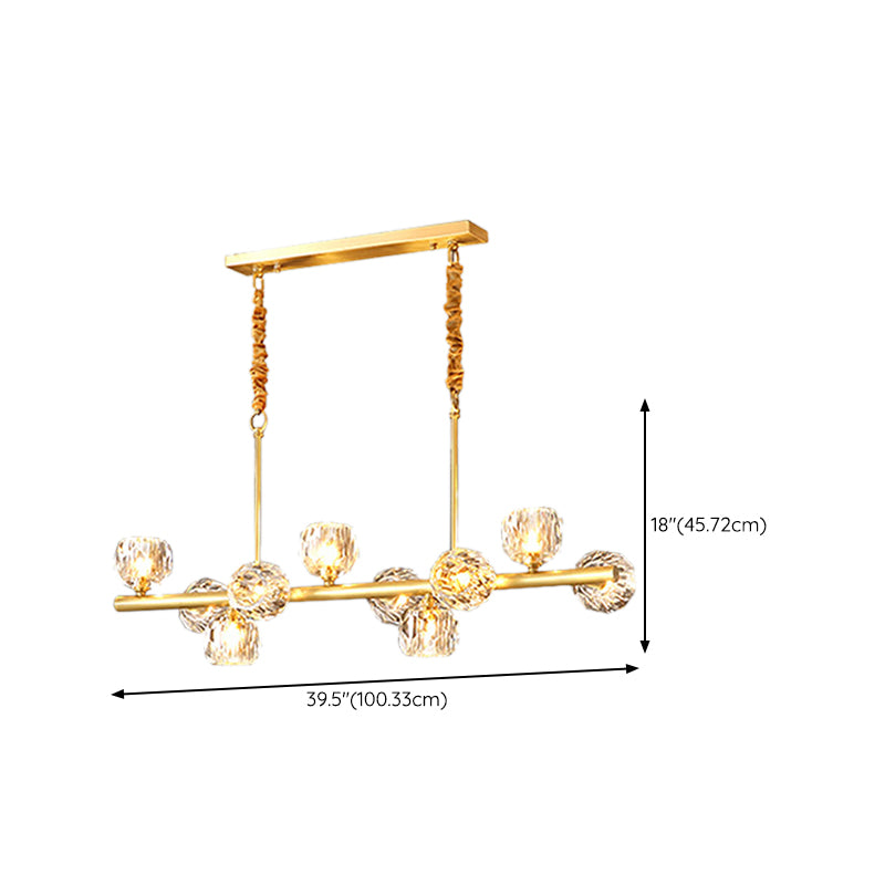Modern Kitchen Island Light Brass & Crystal Pendant Ceiling in Gold & Clear