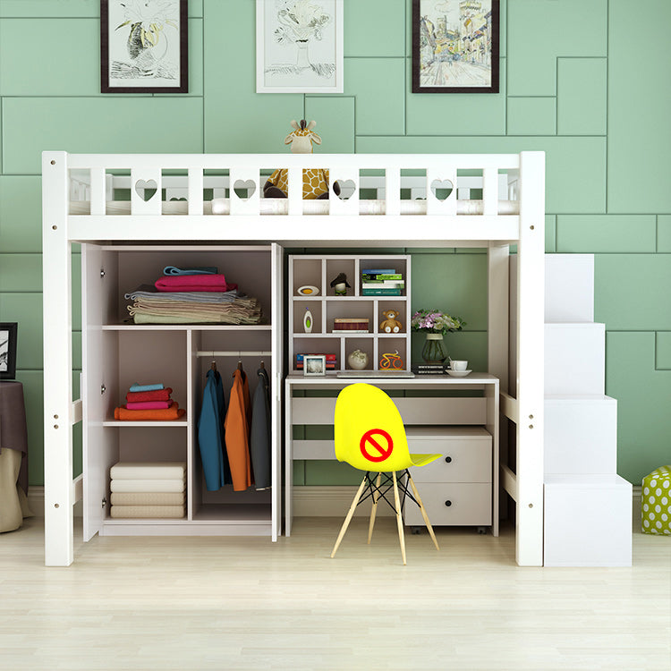 White Loft Bed Scandinavian Solid Wood High Loft Open-Frame Kids Bed