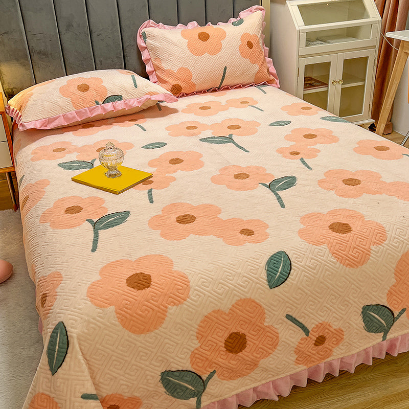 Breathable Bed Sheet Set Cartoon Paint Soft Fade Resistant Flannel Bed Sheet