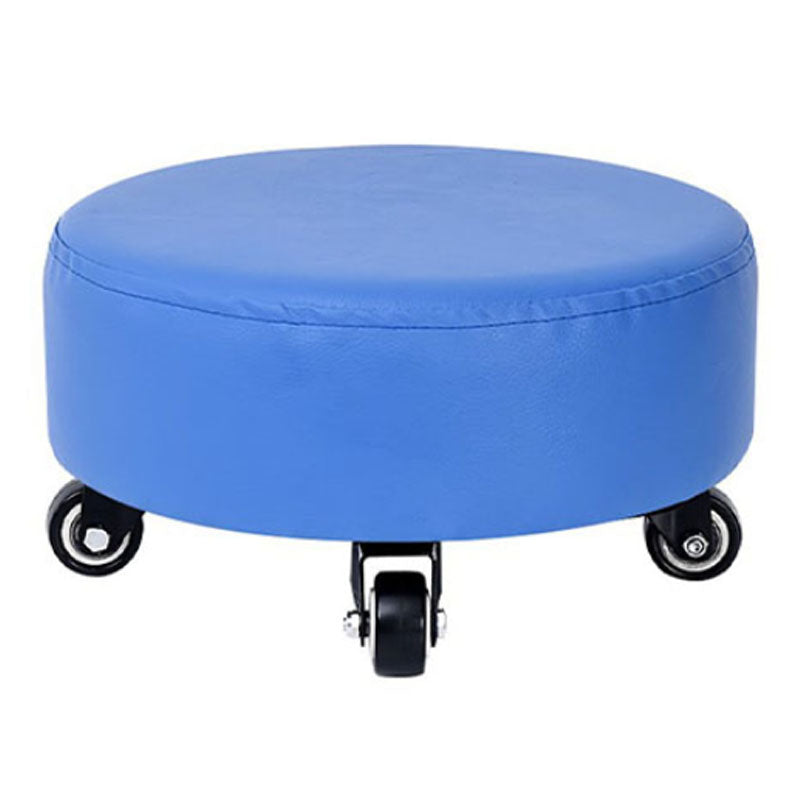 Modern Pouf Ottoman Faux Leather Upholstered Solid Color Round Ottoman with Wheels