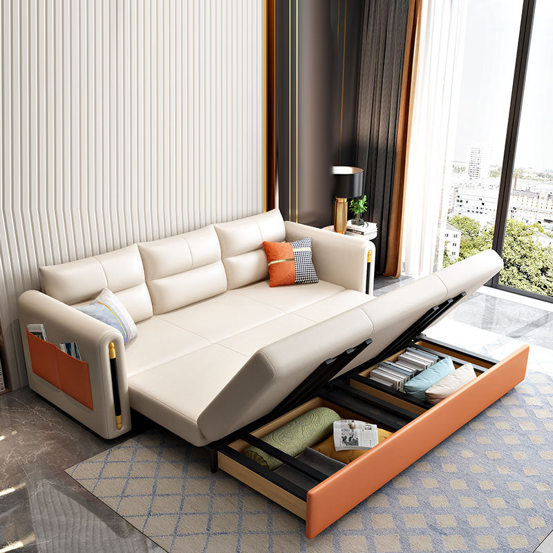 Faux Leather Convertible Sofas Glam Sleeper Sofa with Storage