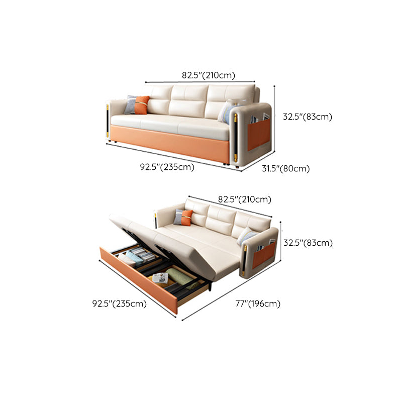 Faux Leather Convertible Sofas Glam Sleeper Sofa with Storage