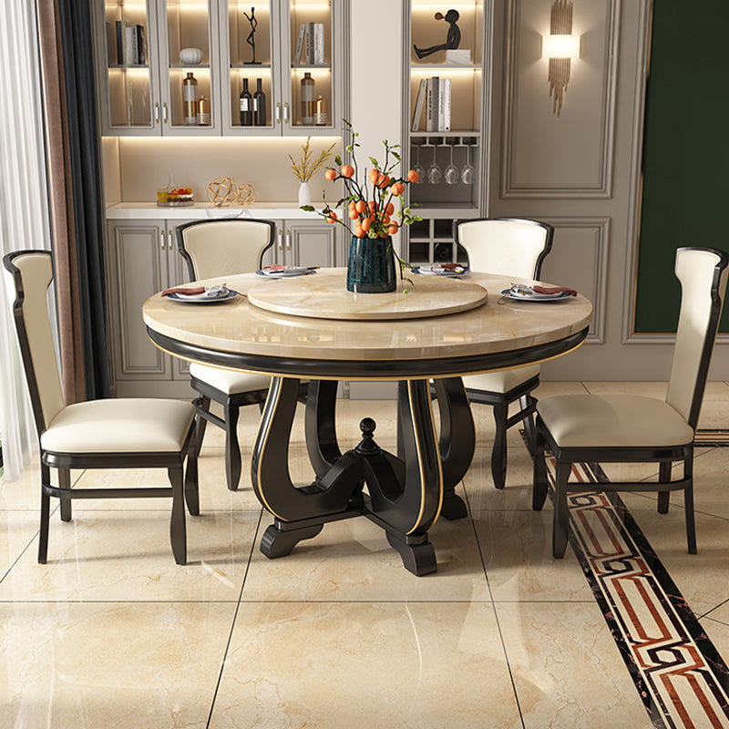 Faux Marble Dining Room Table Round Brown Base Dinner Table for Kitchen