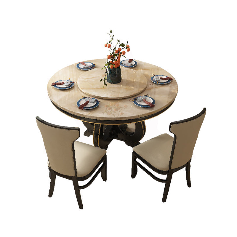 Faux Marble Dining Room Table Round Brown Base Dinner Table for Kitchen