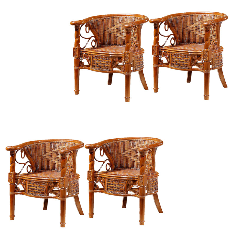 Traditional Dining Chair Rattan Solid Wood Base Arm Chair for Home Use