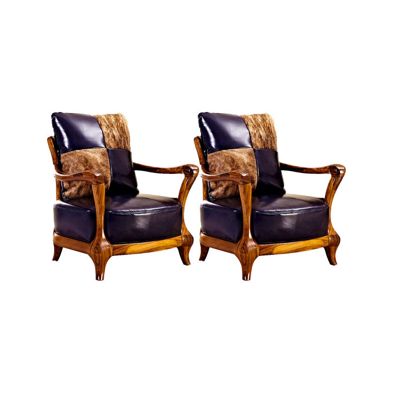 Solid Wood Frame Dining Arm Chair Leather Upholstered Arm Chair
