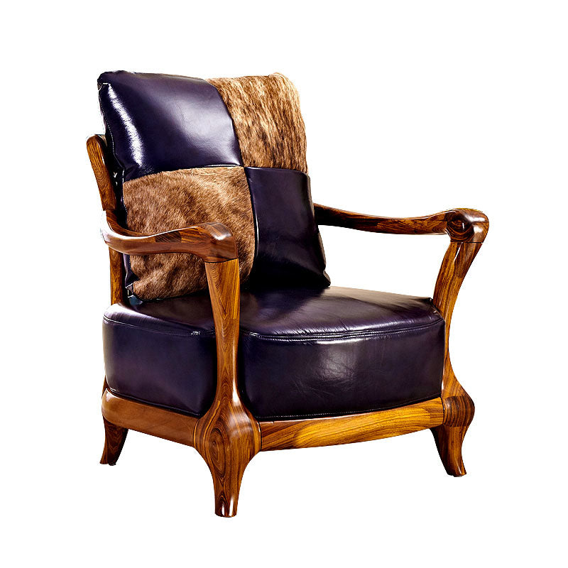 Solid Wood Frame Dining Arm Chair Leather Upholstered Arm Chair