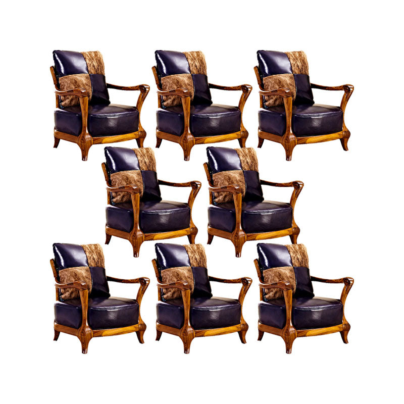 Solid Wood Frame Dining Arm Chair Leather Upholstered Arm Chair