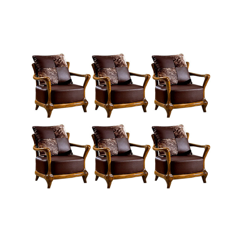 Solid Wood Frame Dining Arm Chair Leather Upholstered Arm Chair