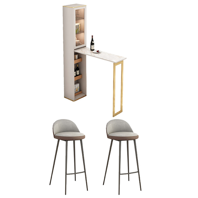 Folding Bar Pub Table Set 2/3 Pcs Storage Base Bar Table and Upholstered Stools