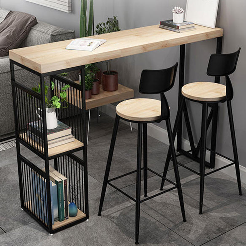 Double Pedestal Bar Pub Table Set 3 Pcs Solid Wood and Iron Bar Table and Stools