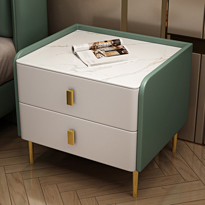 Solid Wood Kid Bedside Table Sintered Stone Top Nightstand with Drawers