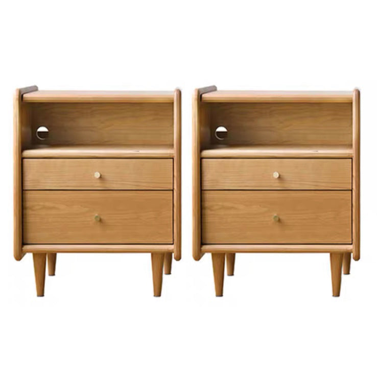 Modern Solid Color Bedside Table Wooden 2-Drawer Kids Nightstand