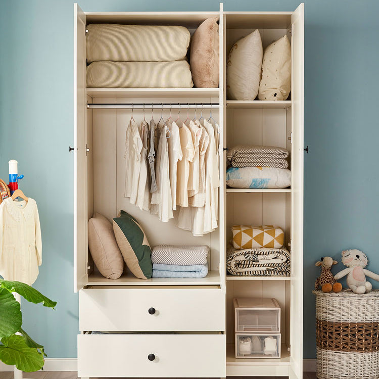 White Hanging Clothes Rack 3-Door Hanging Clothes Rack with Lower Storage Drawers