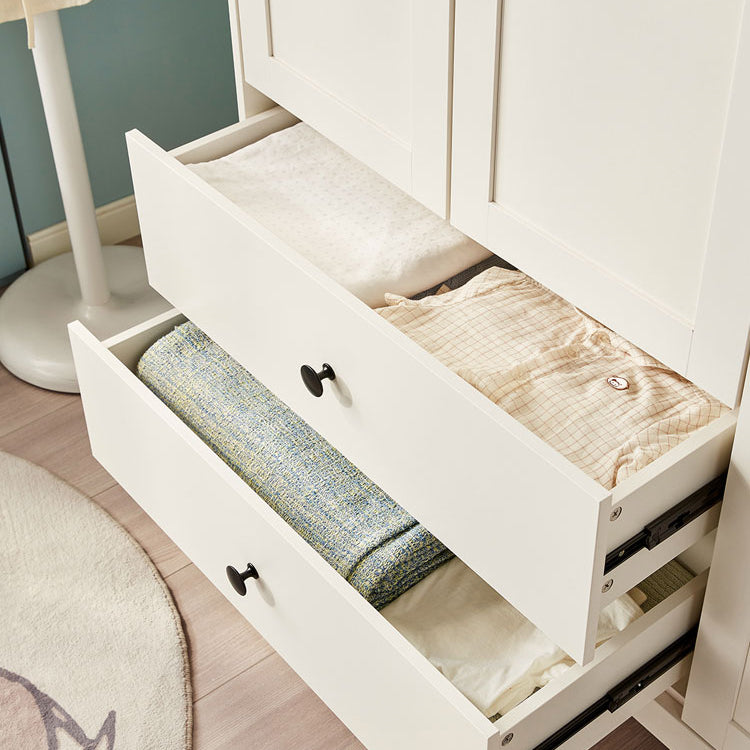White Hanging Clothes Rack 3-Door Hanging Clothes Rack with Lower Storage Drawers