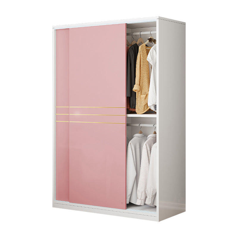 Pink Hanging Clothes Rack Wooden Wardrobe Armoire with Lower Storage Drawers