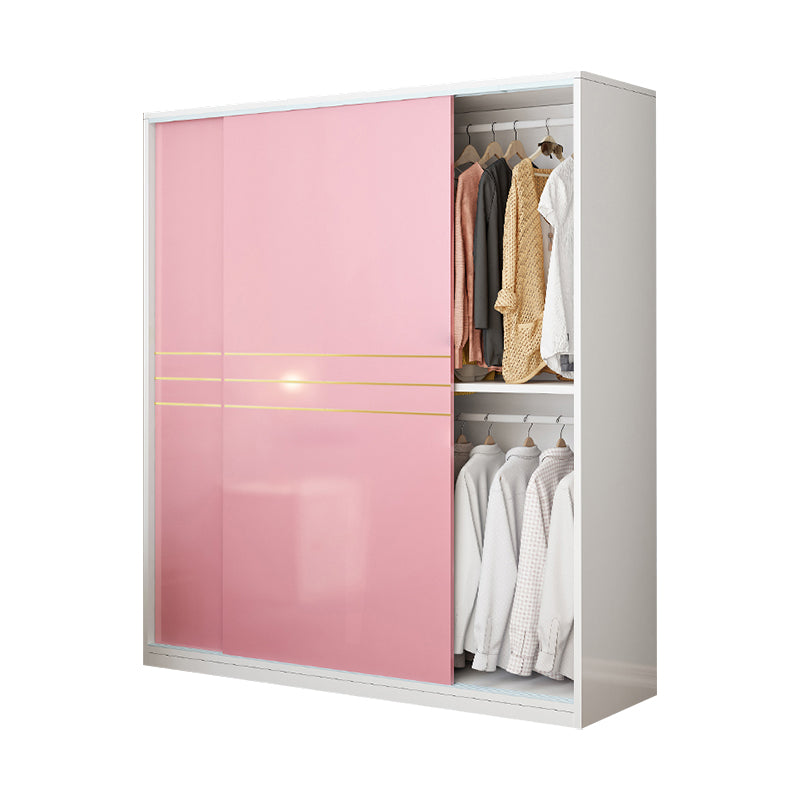 Pink Hanging Clothes Rack Wooden Wardrobe Armoire with Lower Storage Drawers