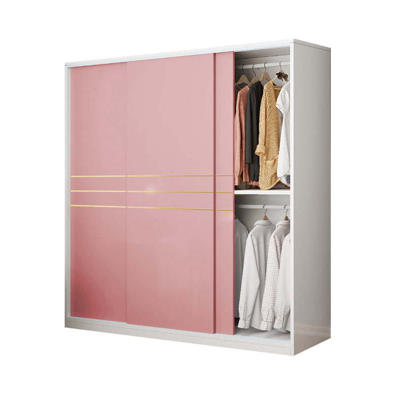 Pink Hanging Clothes Rack Wooden Wardrobe Armoire with Lower Storage Drawers