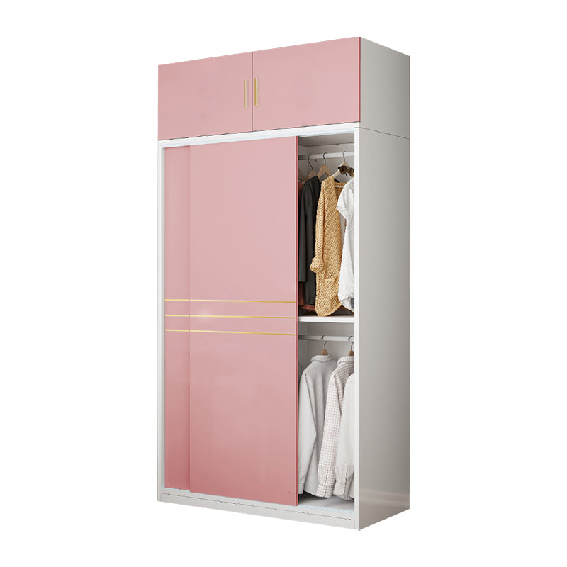 Pink Hanging Clothes Rack Wooden Wardrobe Armoire with Lower Storage Drawers