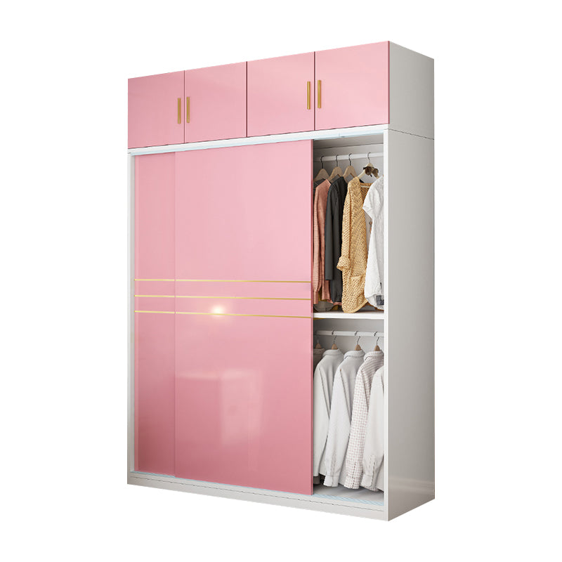 Pink Hanging Clothes Rack Wooden Wardrobe Armoire with Lower Storage Drawers