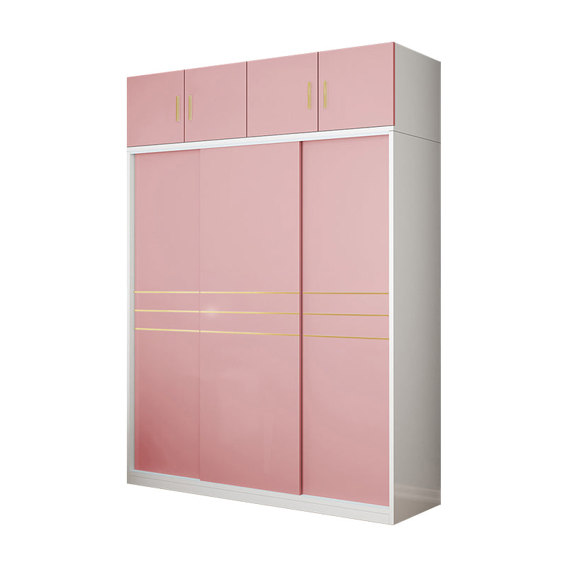 Pink Hanging Clothes Rack Wooden Wardrobe Armoire with Lower Storage Drawers