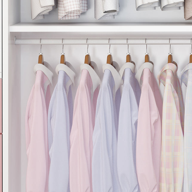 Pink Hanging Clothes Rack Wooden Wardrobe Armoire with Lower Storage Drawers