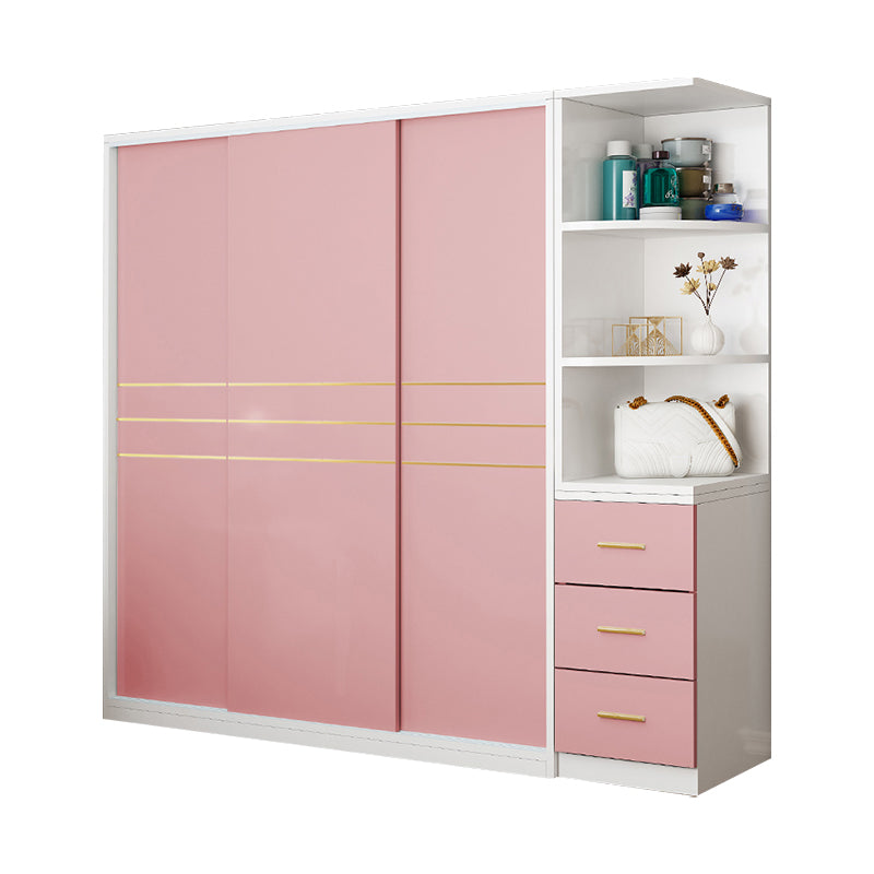 Pink Hanging Clothes Rack Wooden Wardrobe Armoire with Lower Storage Drawers