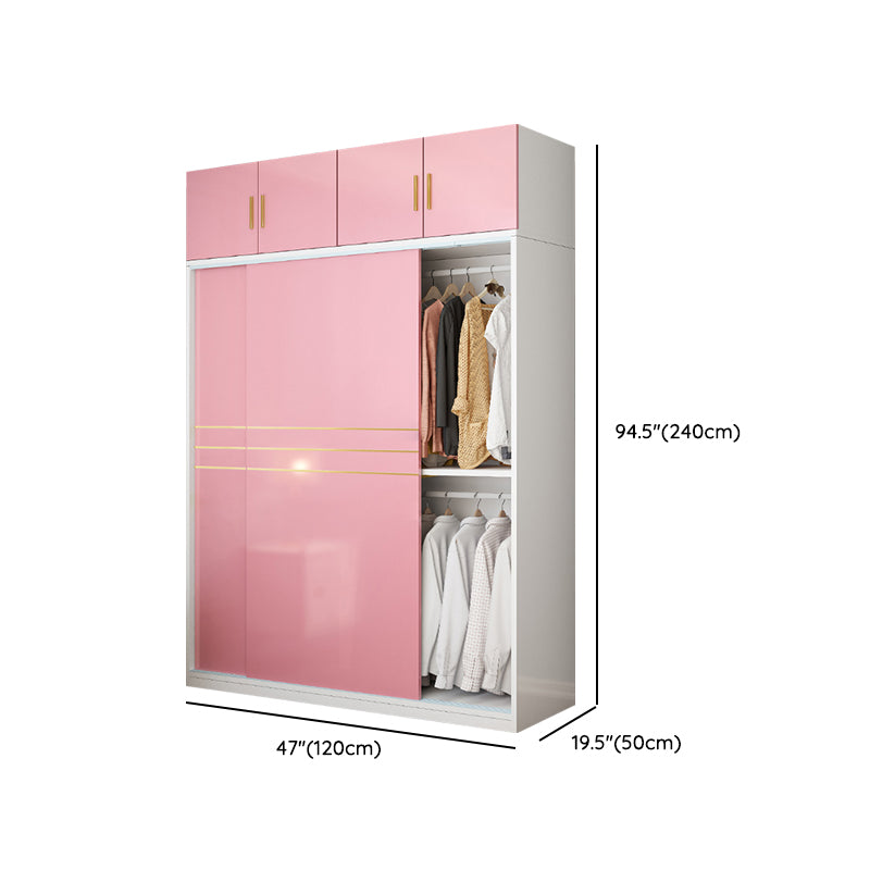 Pink Hanging Clothes Rack Wooden Wardrobe Armoire with Lower Storage Drawers