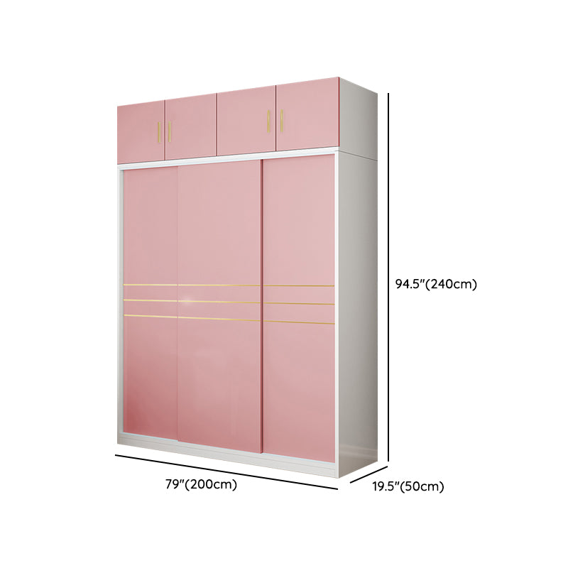 Pink Hanging Clothes Rack Wooden Wardrobe Armoire with Lower Storage Drawers
