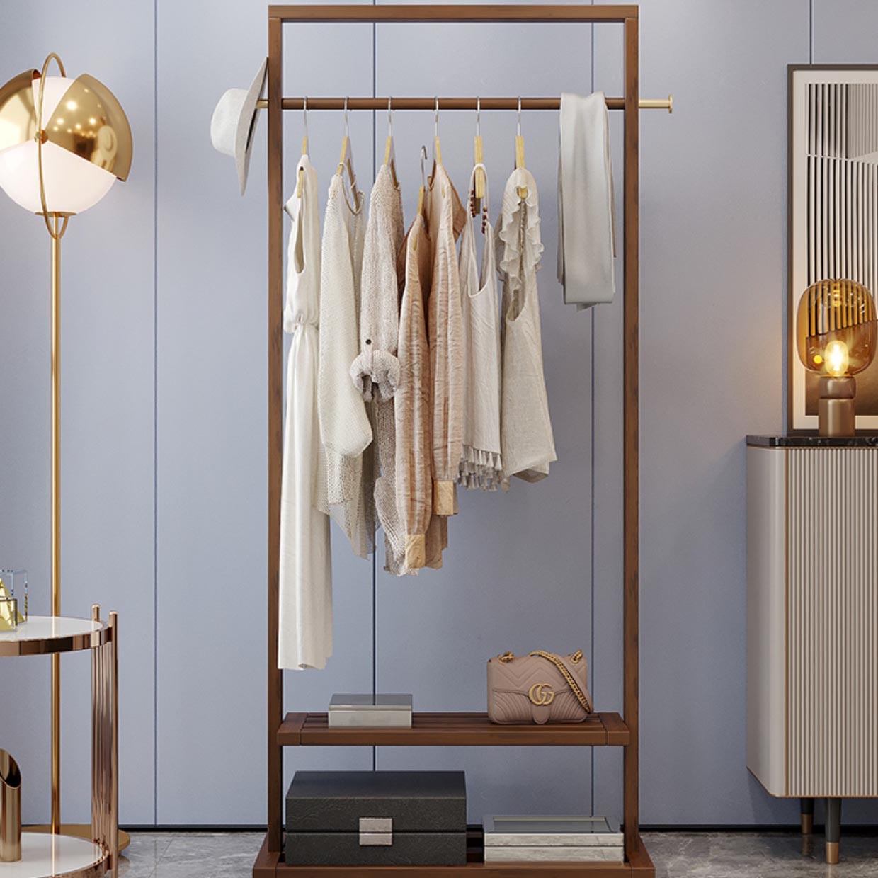 Contemporary Bedroom Armoire Solid Wood Storage Cabinet with Shelves