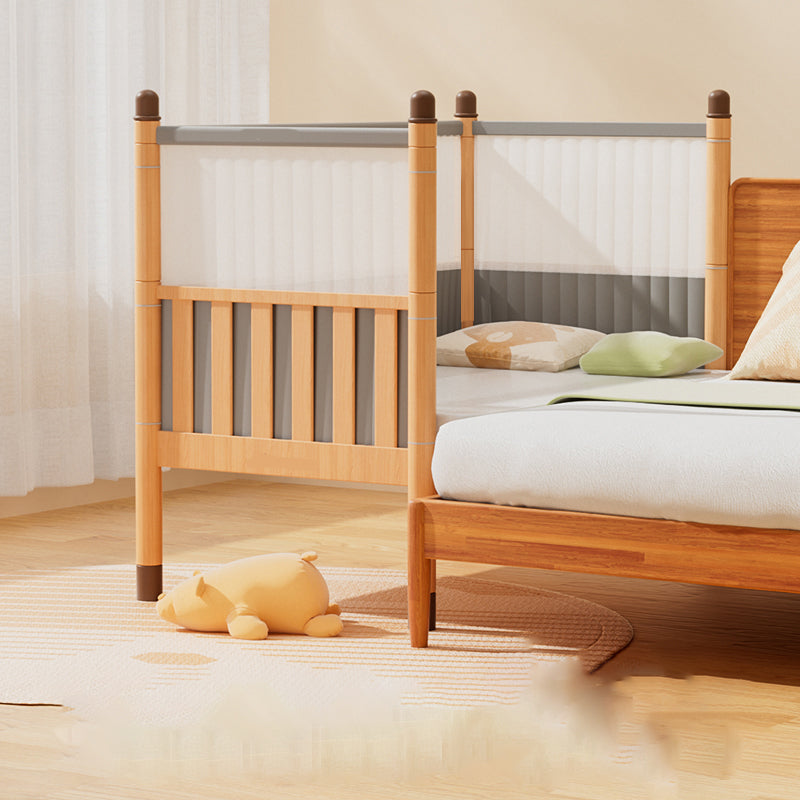 Scandinavian Brown Nursery Crib Wooden Nursery Bed with Guardrail