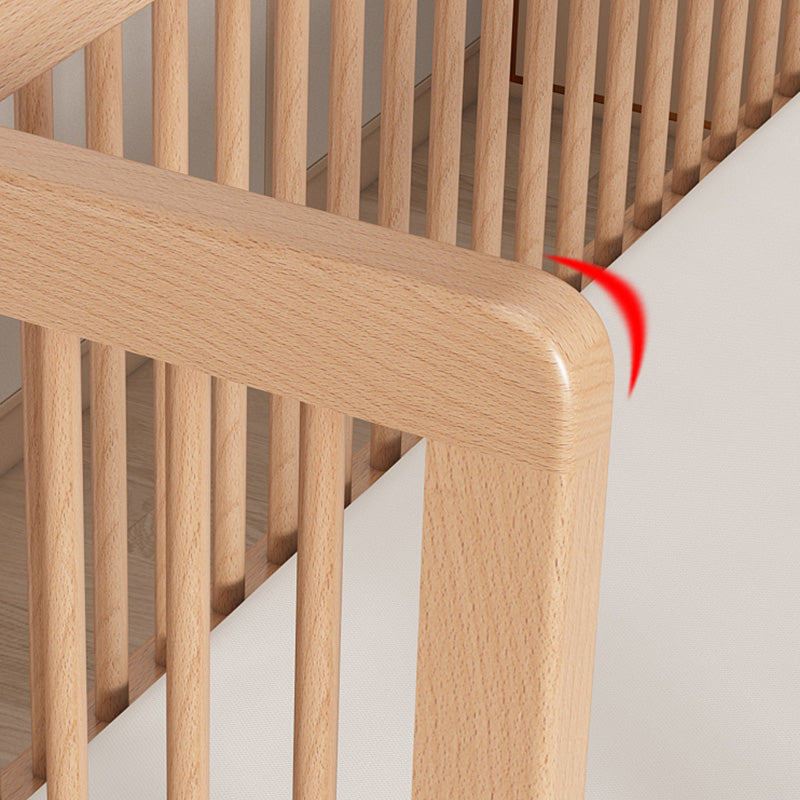 Farmhouse Style Beech Crib Solid Wood Nursery Crib with Guardrails