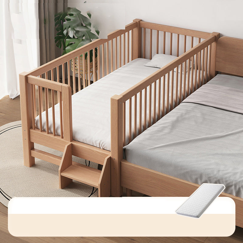 Farmhouse Nursery Bed Solid Wood Baby Crib with Guardrails and Mattress