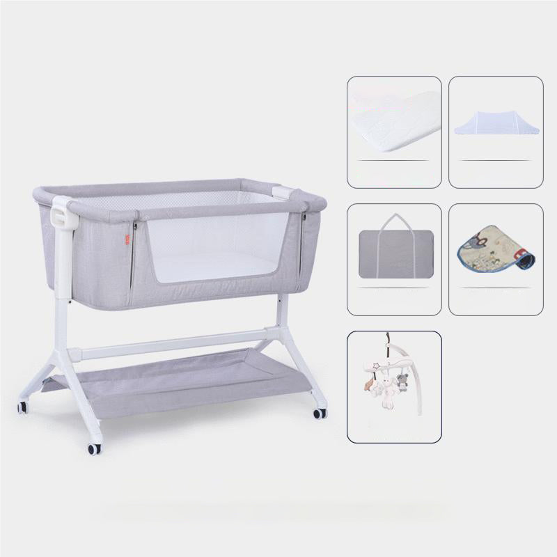 Metal Rectangle Height Adjustable Bassinet Gliding Crib Cradle for Baby