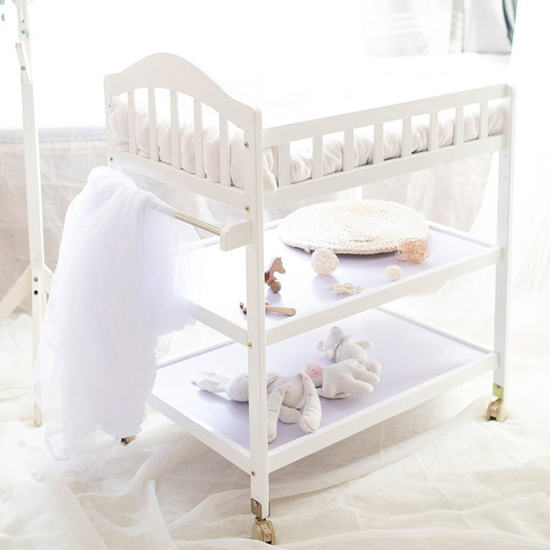 Pine Wooden Baby Changing Table with Pad and Storage Arch Top Changing Table