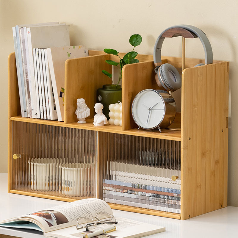 Closed Back Vertical Bookshelf Contemporary Wood Bookcase with Cabinets