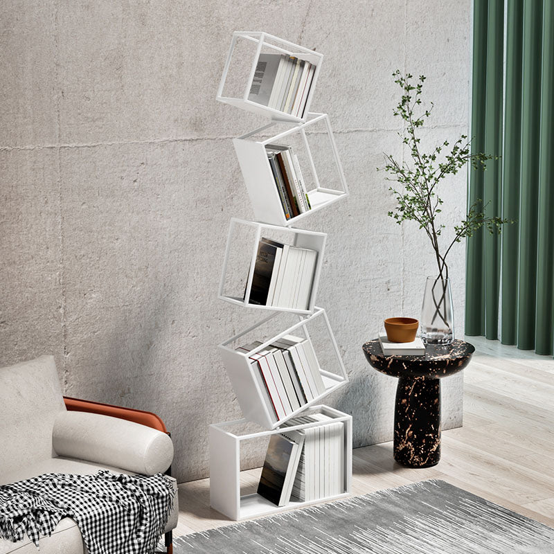 4 Shelves Contemporary Etagere Bookcase Open Back Metal Bookshelf