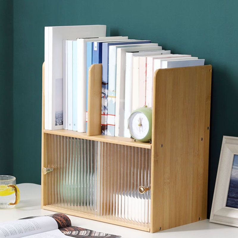Contemporary Closed Back Bamboo Bookshelf Glass Bookcase for Home and Office