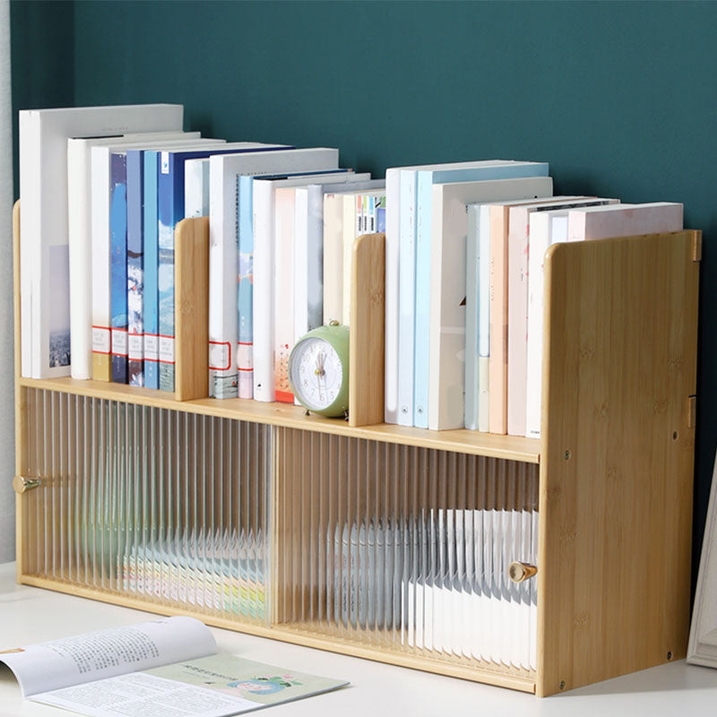 Contemporary Closed Back Bamboo Bookshelf Glass Bookcase for Home and Office