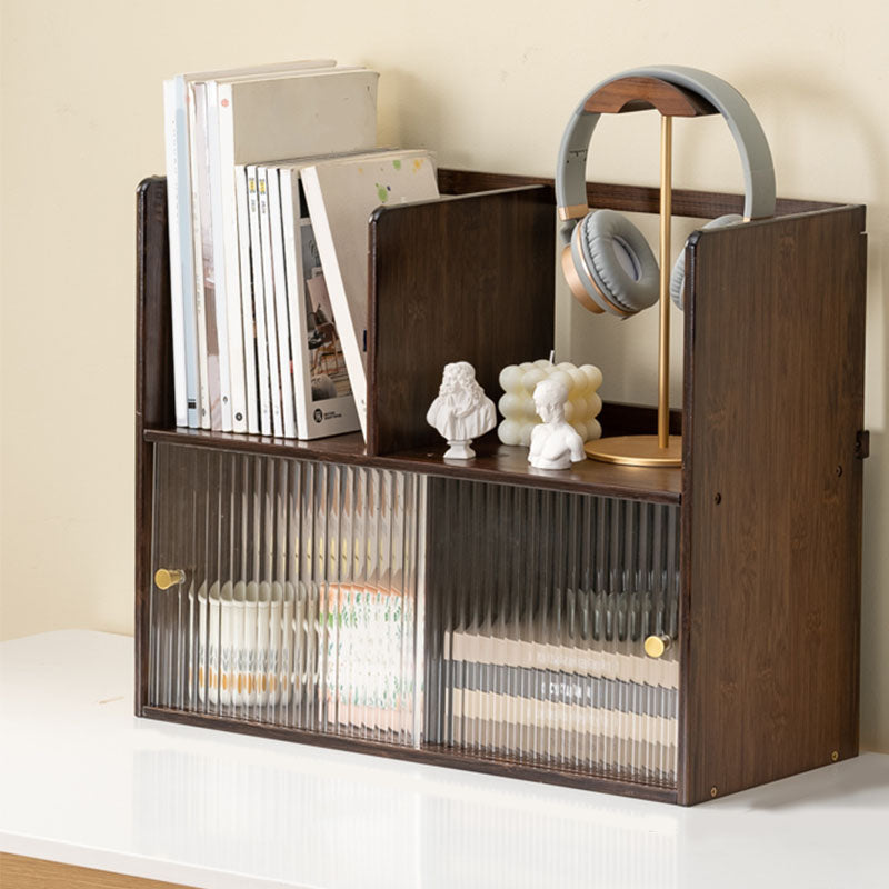 Contemporary Closed Back Bamboo Bookshelf Glass Bookcase for Home and Office