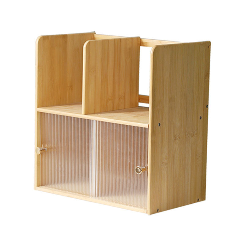 Contemporary Closed Back Bamboo Bookshelf Glass Bookcase for Home and Office