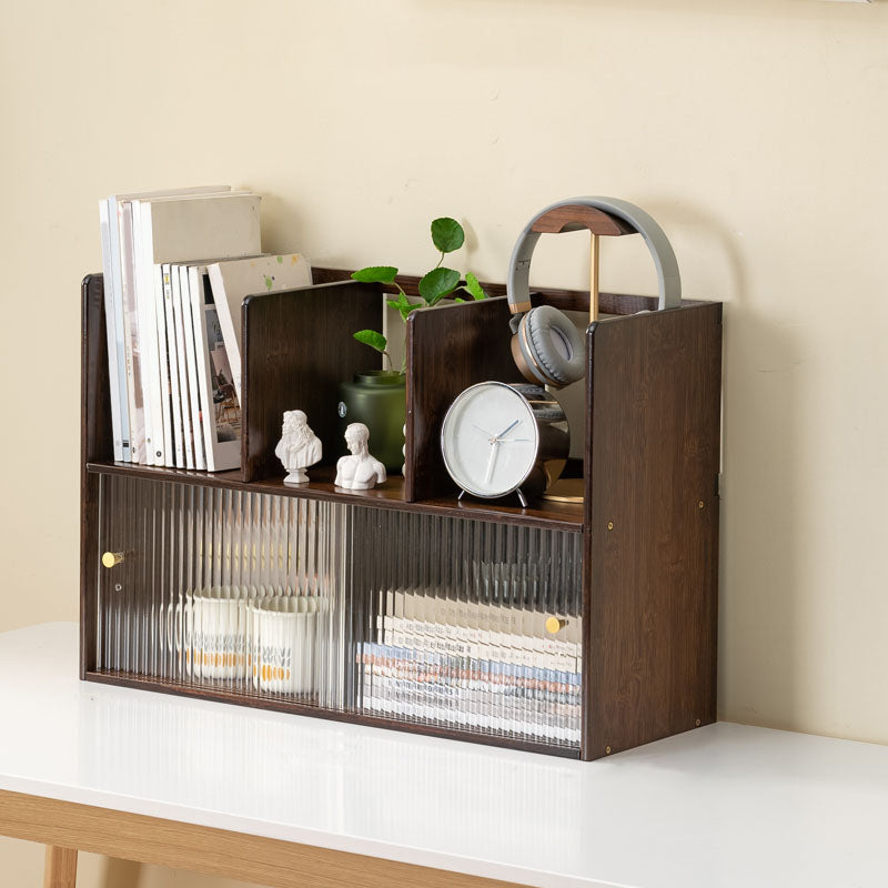 Contemporary Closed Back Bamboo Bookshelf Glass Bookcase for Home and Office