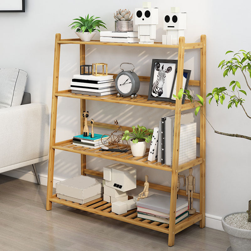 Contemporary Open Back Bamboo Bookshelf Ladder Bookcase with Shelves