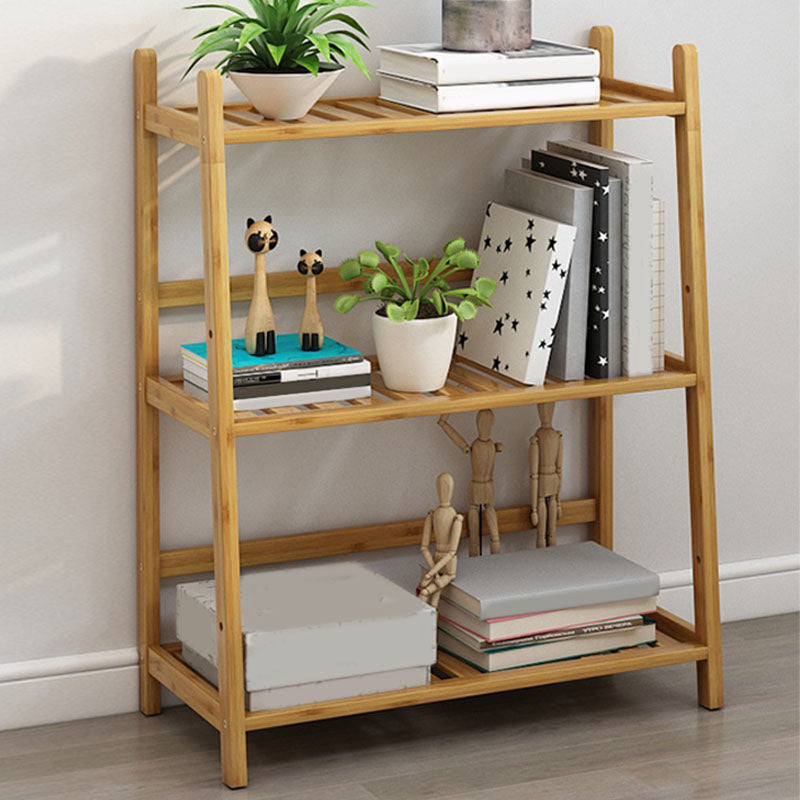 Contemporary Open Back Bamboo Bookshelf Ladder Bookcase with Shelves