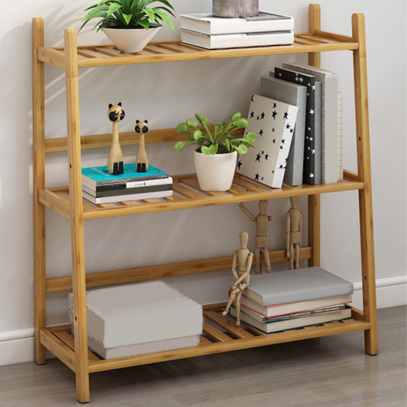 Contemporary Open Back Bamboo Bookshelf Ladder Bookcase with Shelves