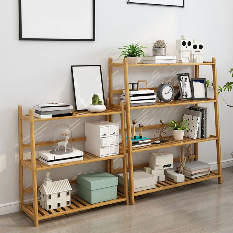 Contemporary Open Back Bamboo Bookshelf Ladder Bookcase with Shelves