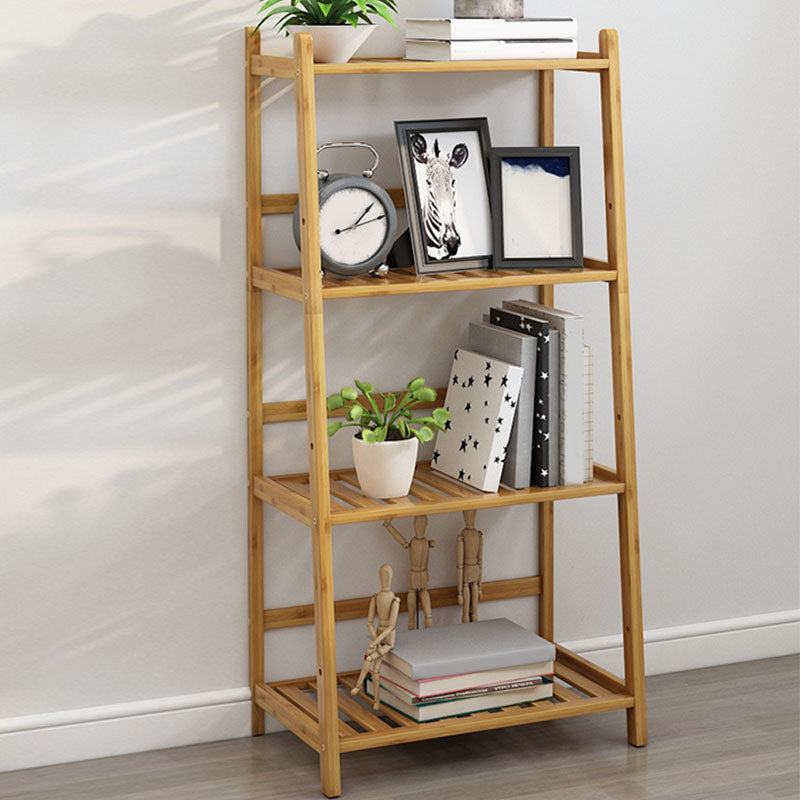 Contemporary Open Back Bamboo Bookshelf Ladder Bookcase with Shelves