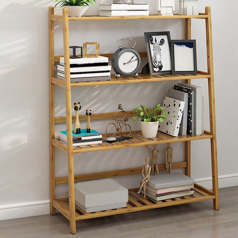 Contemporary Open Back Bamboo Bookshelf Ladder Bookcase with Shelves
