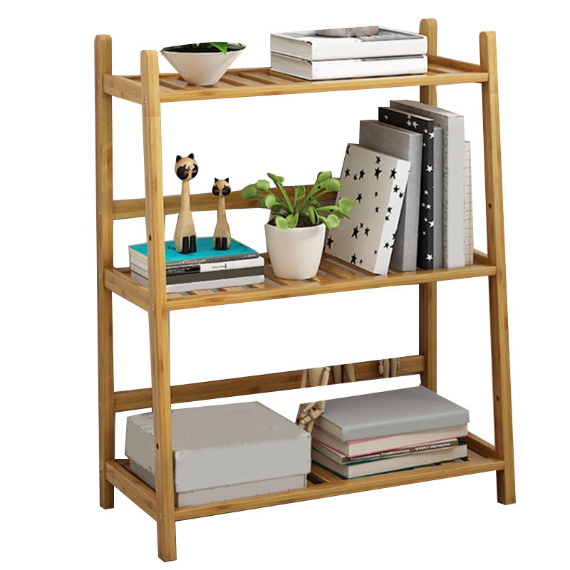 Contemporary Open Back Bamboo Bookshelf Ladder Bookcase with Shelves